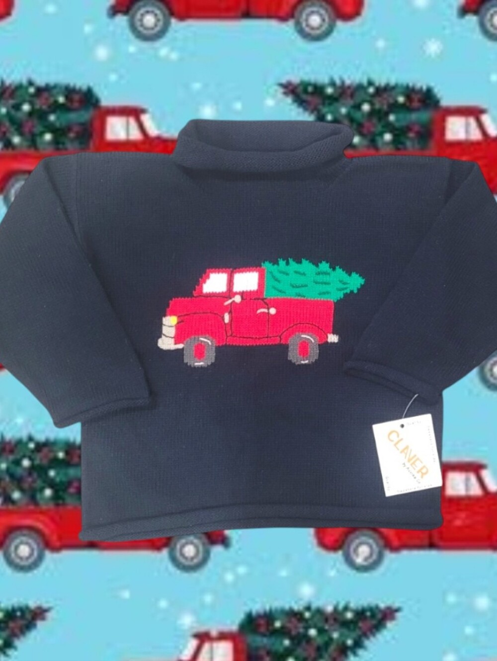 Claver Unisex Rollneck Dark Navy Blue Sweater With Embroidered Truck
